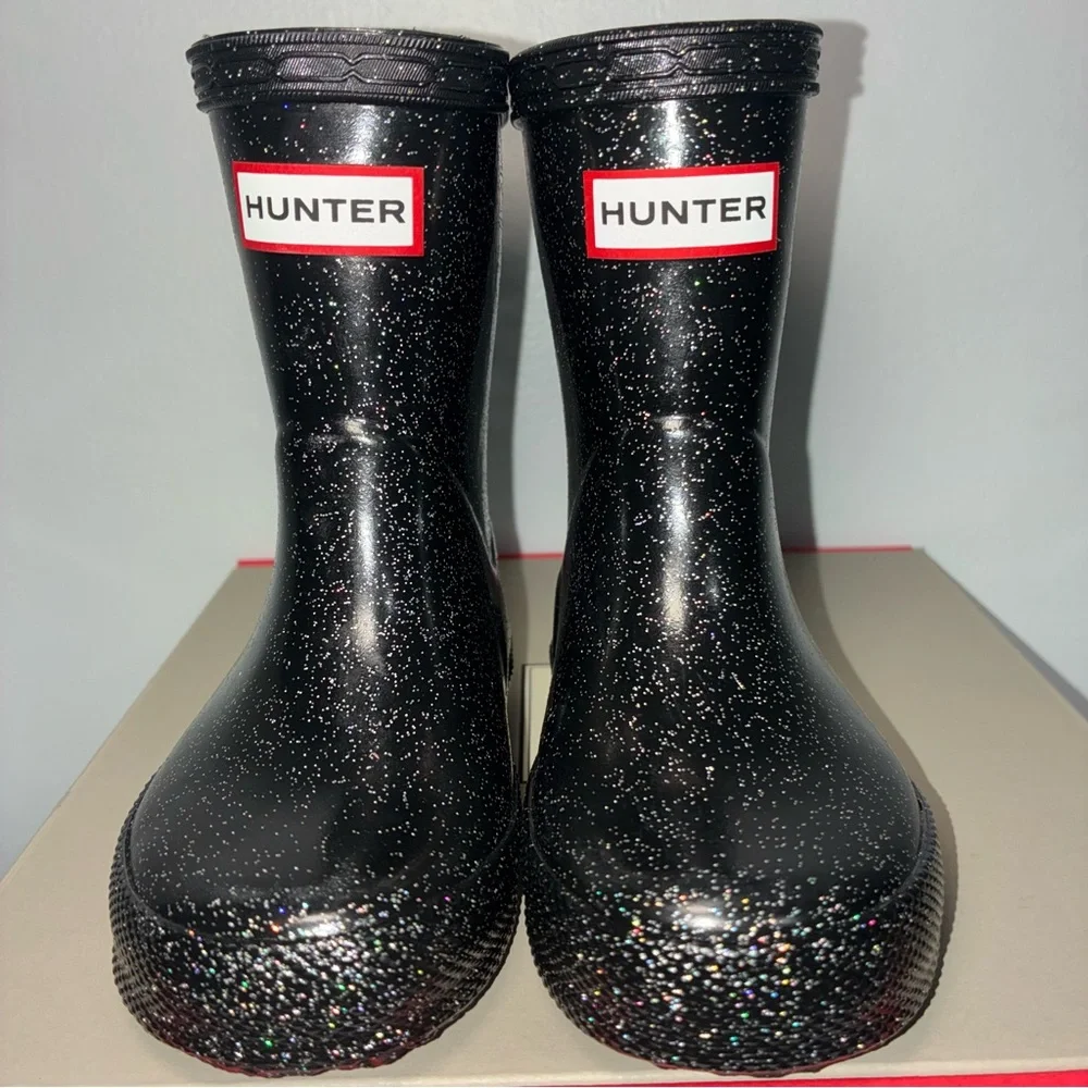 Hunter Kids' Black Glitter Rain Boots - Comfortable Waterproof Footwear